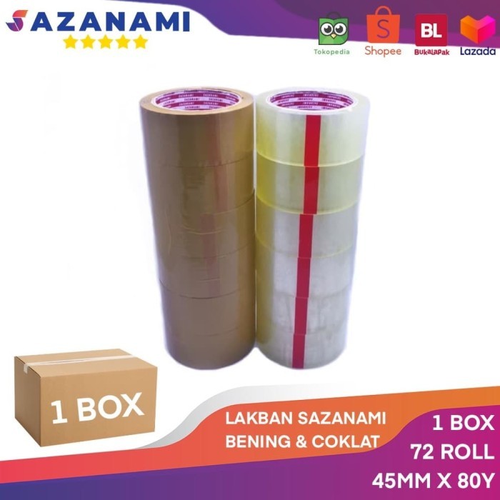 

Terbaru..!! 1 Box Lakban Bening 2" Inch X 80 Yard Sazanami Tape Isolasi (Gojek) - Cokelat Muda