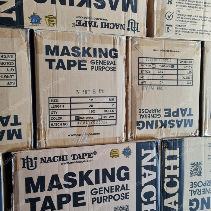 

Sticker Masking Tape/ Lakban Kertas Merk Nachi Tape Ukuran 12Mm Per Box