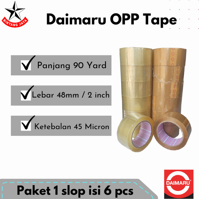 

Sticker (Paket 1 Slop Isi 6 Pcs) Daimaru Opp Lakban Coklat 48 Mm X 90 Yard