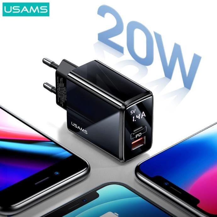 Usams T40 Adapter Charger Fast Charge Digital Display Qc3.0 Pd 20W