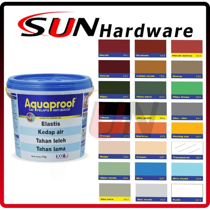 Cat Tembok Aquaproof 4 kg Eksterior Anti Bocor Waterproofing Putih Hitam Hijau Abu Muda Pink Orange