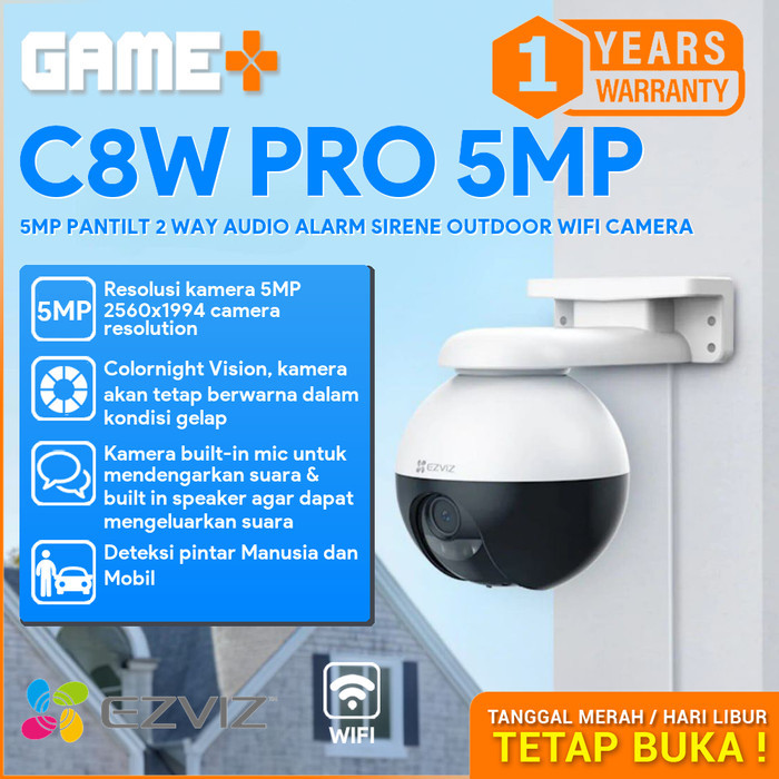 TERBARU EZVIZ C8W PRO 5MP PANTILT 2 WAY AUDIO ALARM SIRENE OUTDOOR WIFI CAMERA