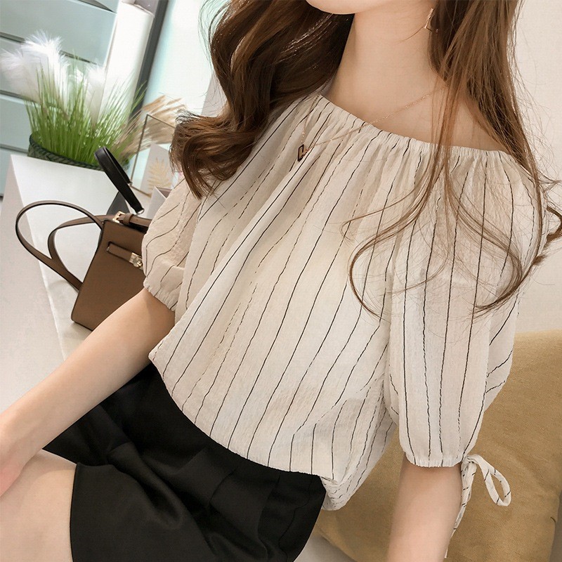 YSZ KOREAN SHORT SLEEVE BLOUSE BLUS SABRINA KERAH BULAT LENGAN PENDEK SUV