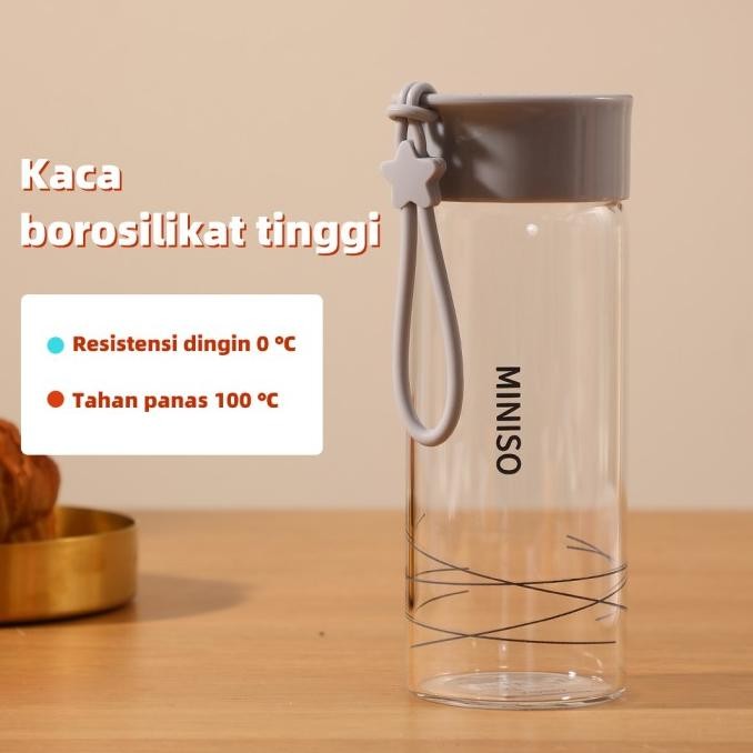 MINISO Botol Minum Kaca 300ml Botol Air Minum Kecil Botol Olahraga