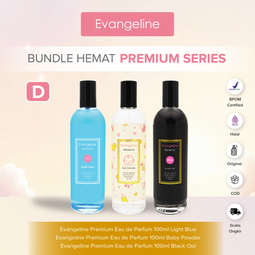 GET 3 PCS - Evangeline Premium Bundle D | Parfum EDP 100ML Evangeline Premium Light Blue - Black Opi