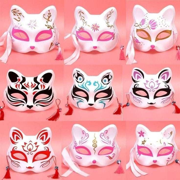 Topeng Cosplay Bunkasai Jepang Kitsune Kucing Halloween Rubah Demon Slayer Fox Mask