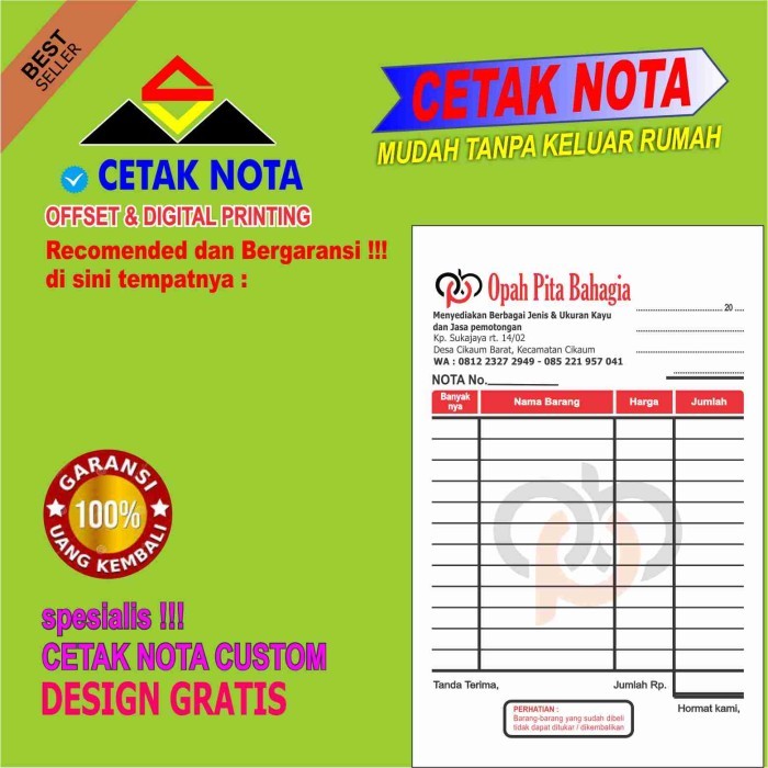 

TERBARU nota custom 1/4F 2 ply (full warna 4 buku)