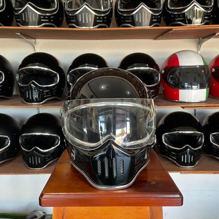 Helm Custom Simpson M30 Black Glossy With Visor Helm Cakil
