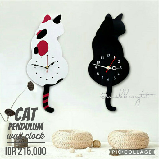 jam dinding kucing pendulum (ekor bisa goyang)