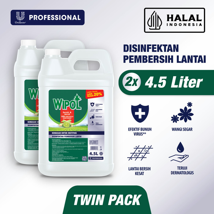 

GRATIS ONGKIR Wipol Professional Pembersih Lantai Sereh Jeruk 4.5 L Jerigen Twinpack