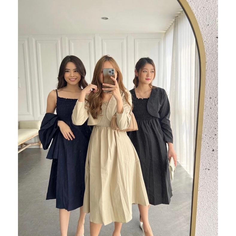 HJK DEBY SET SIMPLE CARDI OUTER LENGAN PANJANG DAN DRESS EC 9270 / SETELAN PREMIUM ALA KOREA / DRESS