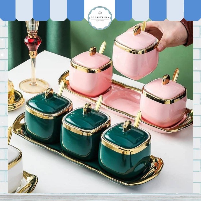 

TERJAMIN Tempat Bumbu Keramik Set 3in1 Luxury Seasoning Spice Ceramic Jar