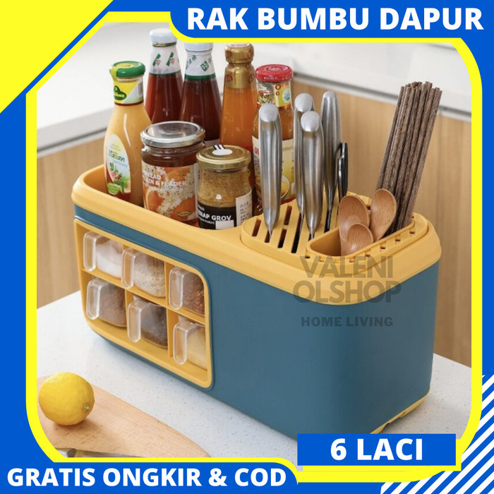 

BOOM SALE Rak Bumbu Dapur Kotak Bumbu Dapur Multifungsi Laci 6in1 Kitchen Shelf