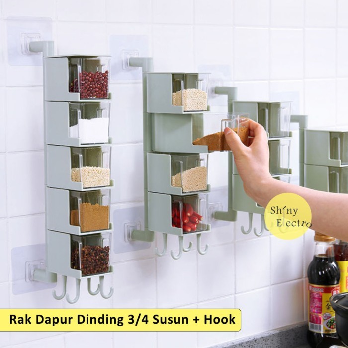 

MURAH Rak Rotate Bumbu Dapur 3 / 4 Susun - Dinding + Hook Hanger Serbaguna