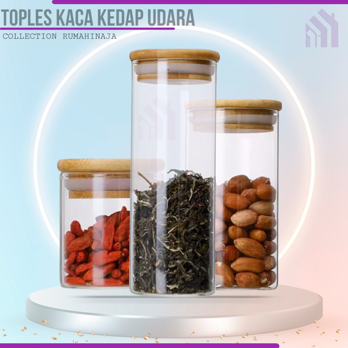 

CUCI GUDANG Toples Kaca Kedap Udara Penyimpanan Bumbu Dapur Snack Kue Tutup Kayu