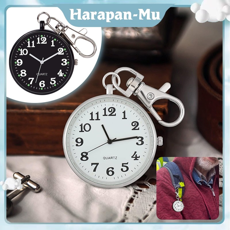 Jam Saku Digital Jam Saku Gantungan Kunci Quartz Analog Dial Bulat Simple Portable