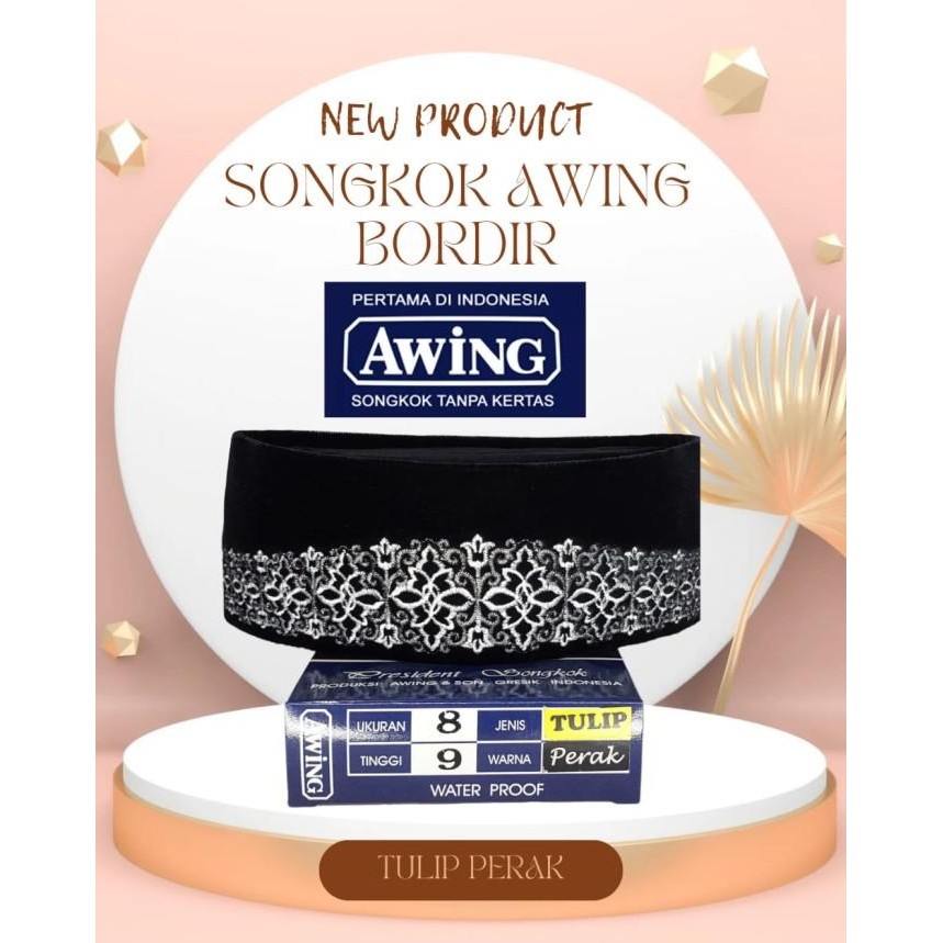 Songkok Awing Motif Bordir Tulip Perak Awing Songkok Original