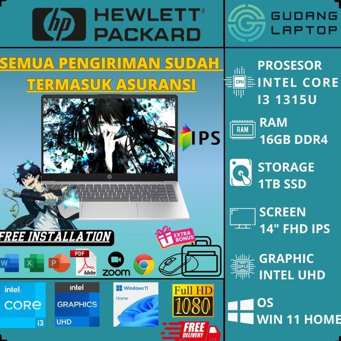 Laptop Baru Hp 14 Core I3 Ram 8Gb Ssd 512Gb Ips Backlit Silver Ori