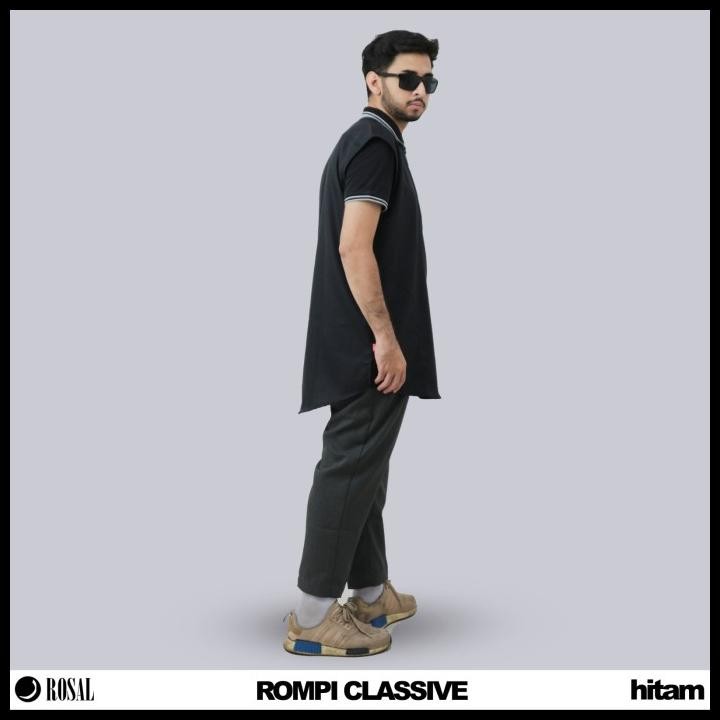 terbaru rompi sholat classive rosal warna hitam - rompi pria kerah oblong bahan madinah yang adem da