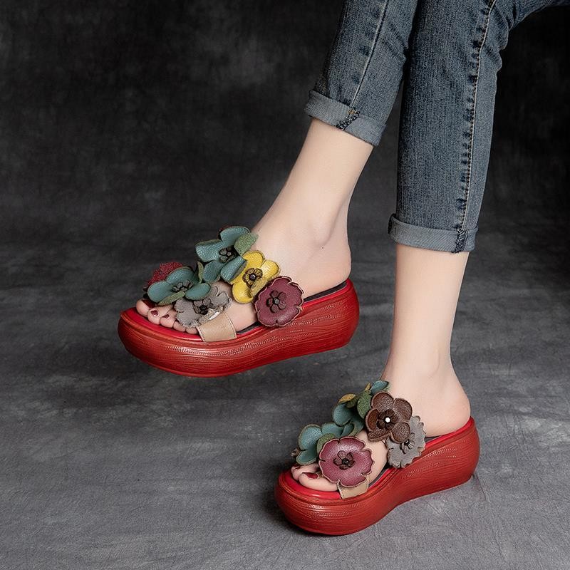 Sandal Wanita Berkualitas Tinggi Sepatu Wanita Vintage Bermotif Bunga