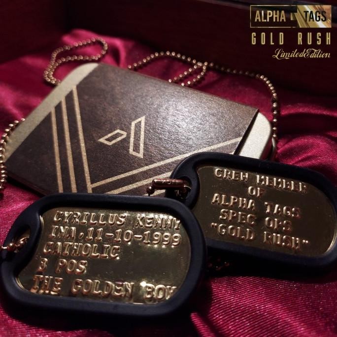 kalung dogtags pria emas GOLD RUSH custom / kalung tentara dog tag
