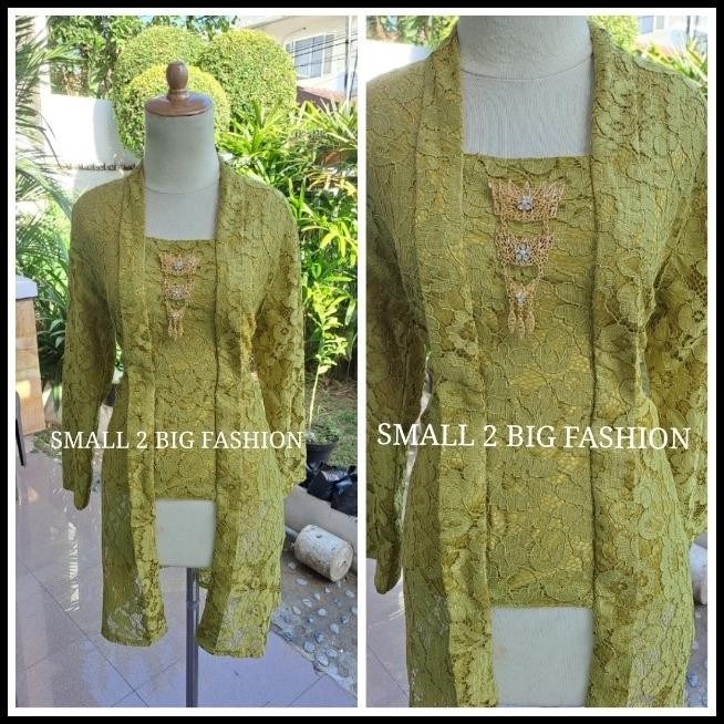 Baju Atasan Kebaya Lime Green Brukat Brokat Full Furing Hijau Lemon Best Seller