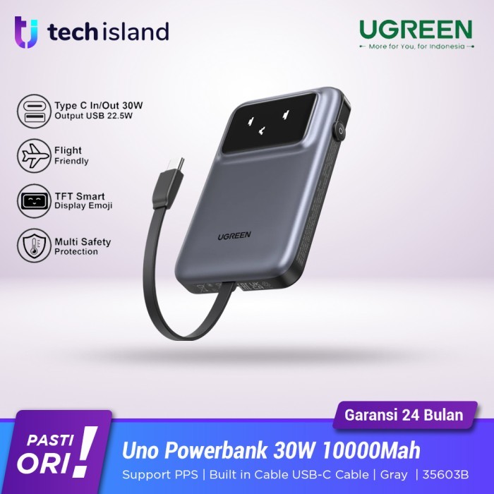 Ugreen Uno Powerbank PB 30W 33W 10000Mah Built in Cable USB-C PD PPS Fast Charging