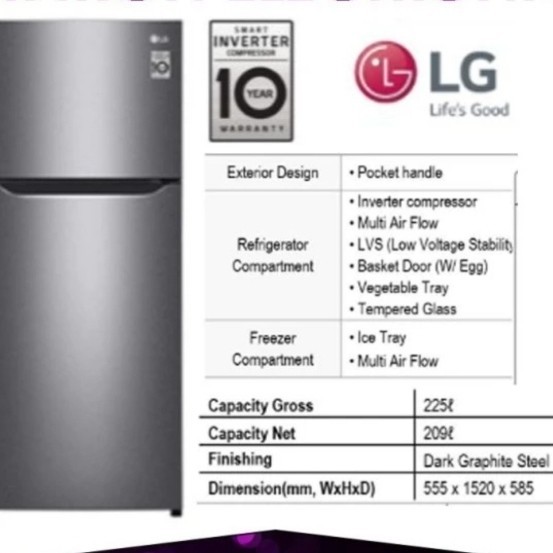 Kulkas LG GN-B222SQIB Inverter 2 Pintu B222SQIB