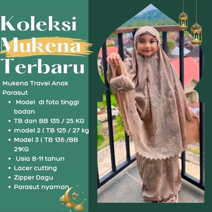Menarik Muslim-Mukena Travel Anak Tanggung Parasut-Mukena Anak Parasut Korea- Mukena Mukena Parasut