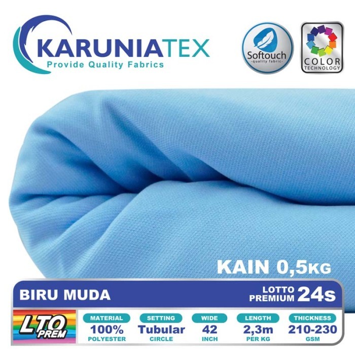 

Bahan Lotto Premium 24s 0,5 Kg Biru Muda Karunia Textile