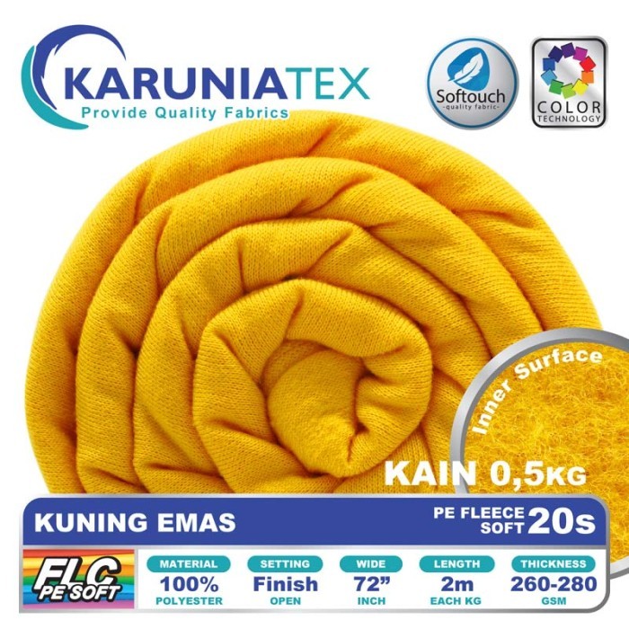 

Bahan Fleece PE Soft 20s 0,5 Kg Kuning Emas Karunia Textile