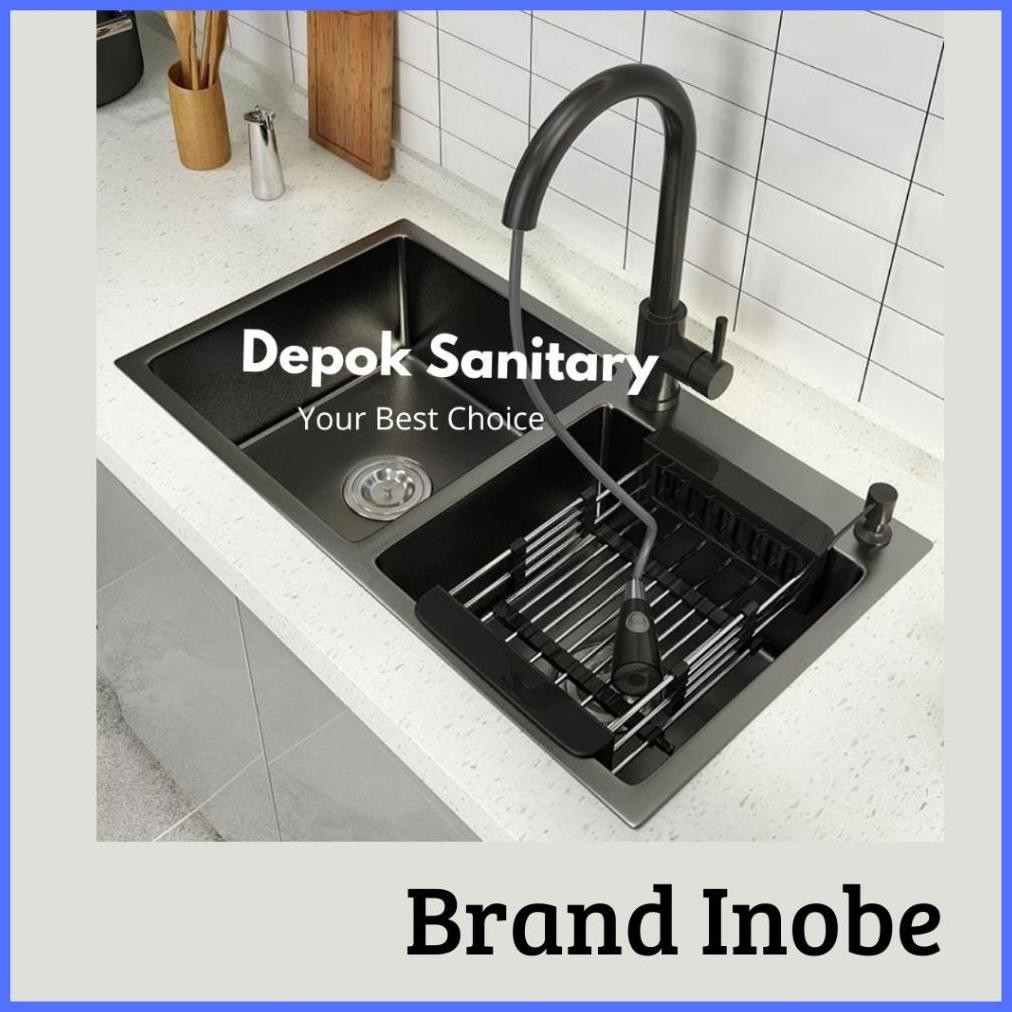 Paket kitchen sink stainless hitam black 6045 / Kitchen sink 6045 Black - Inobe