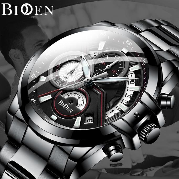 Jam Tangan Biden Pria Fashion Cool Stainlesssteel Sport Bisnis Quartz