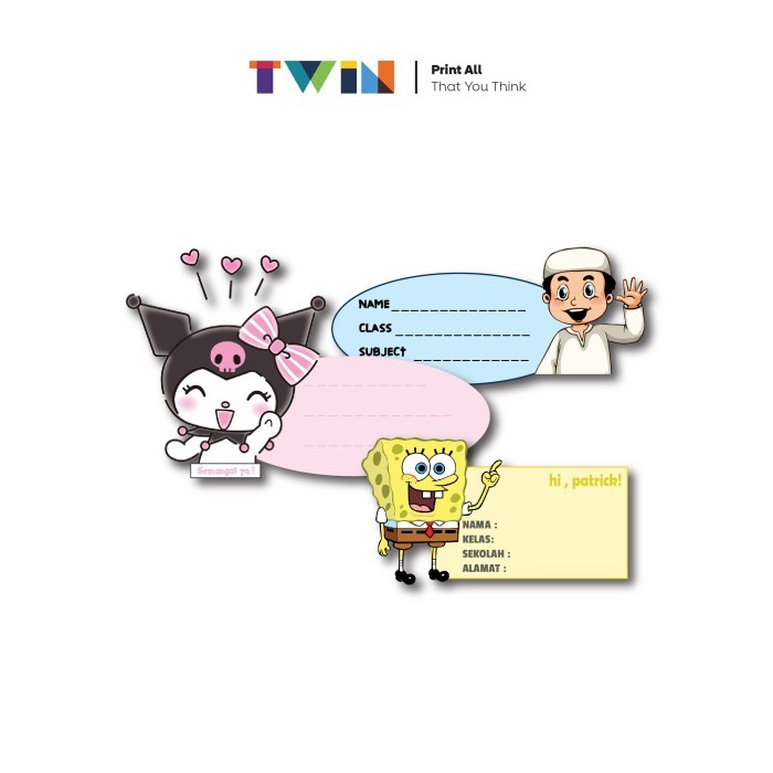 STIKER NAMA LABEL BUKU MATA PELAJARAN ANAK SEKOLAH KARAKTER BENTUK