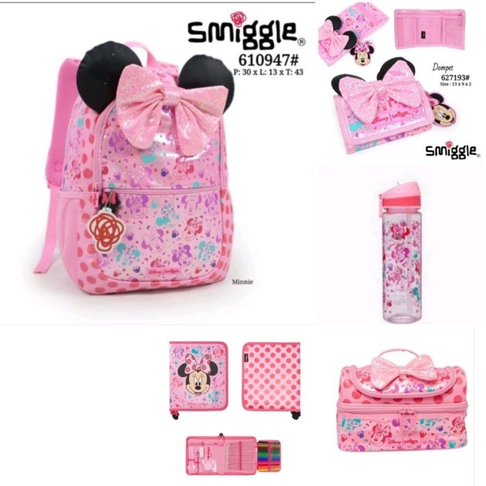 Smiggle Minnie Series Backpack, Lunch Bag, Botol, Stationery/Kado/Ori