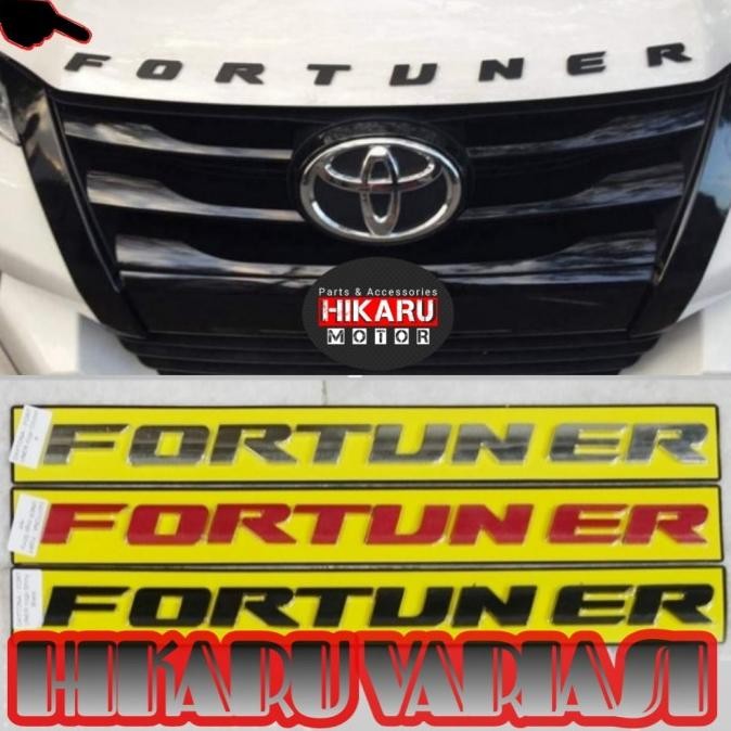 * Emblem Kap Mesin Fortuner Huruf Timbul Tulisan Tebal Engine Hood Mobil