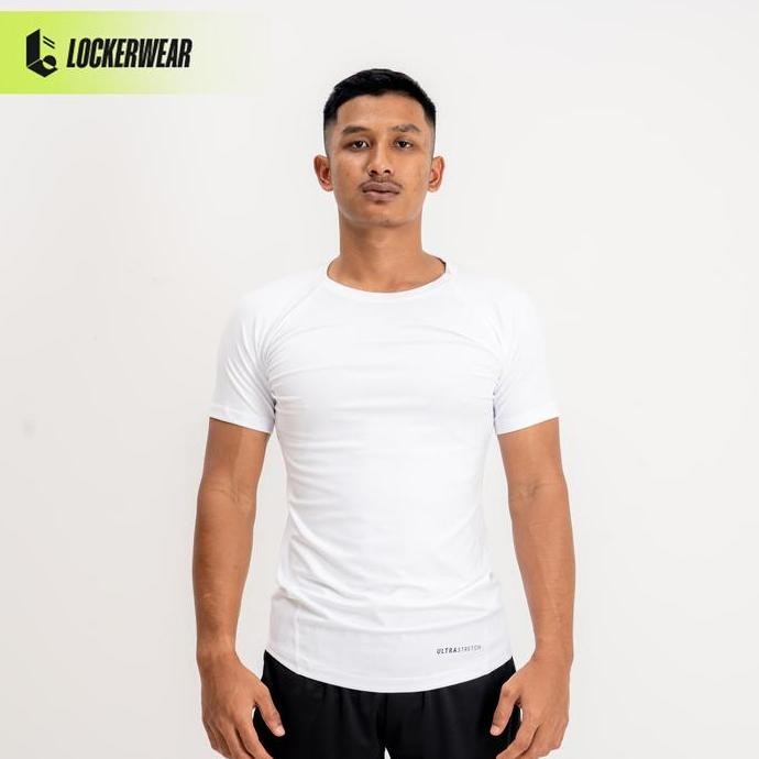 Compression Shirt Kaos Short Sleeve Putih Polos Baju Ketat Manset Baselayer Olahraga Pria Gym Fitnes