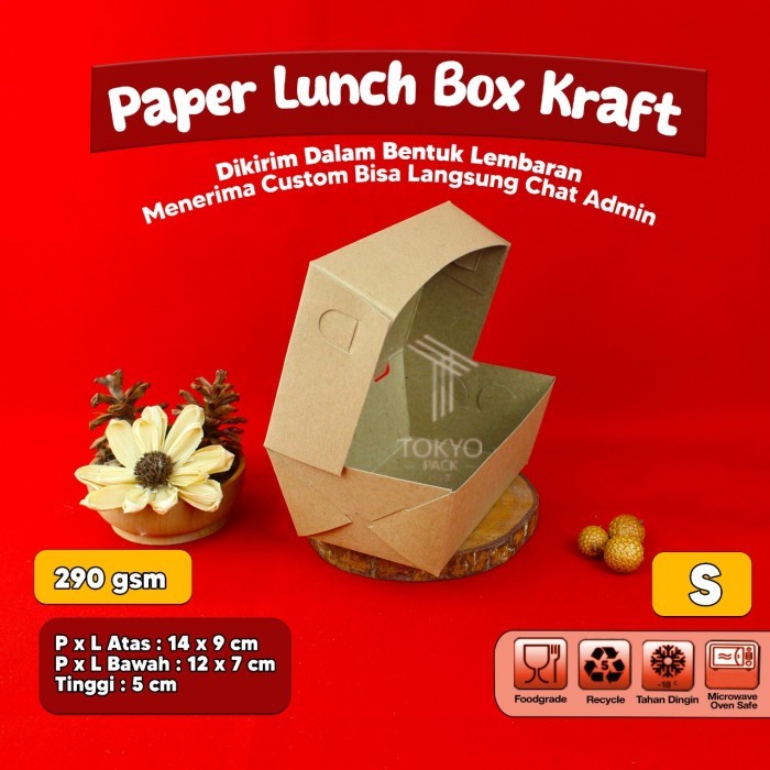 Paper Lunch Box S Bahan Kraft/Lunch Box Paper S Coklat (Per Pack)