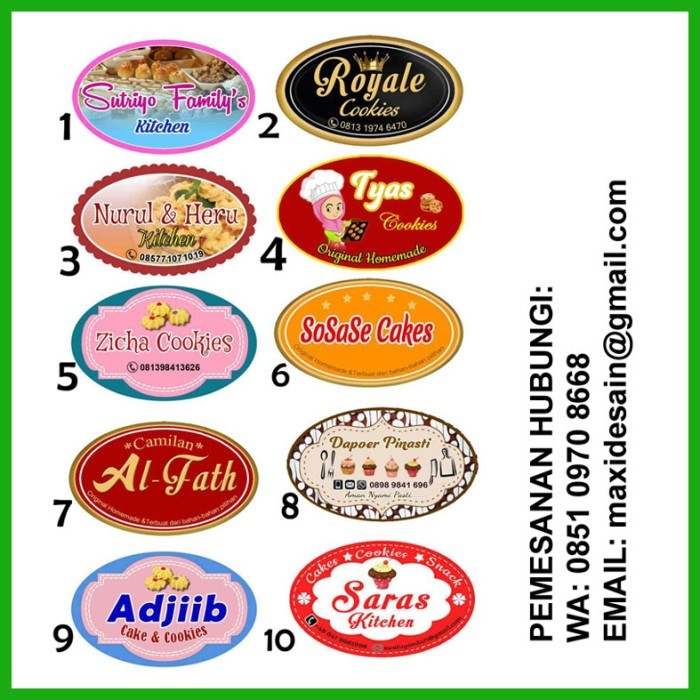 Stiker Toples Kue Kering, Sticker Label Produk Bentuk Oval/Elips