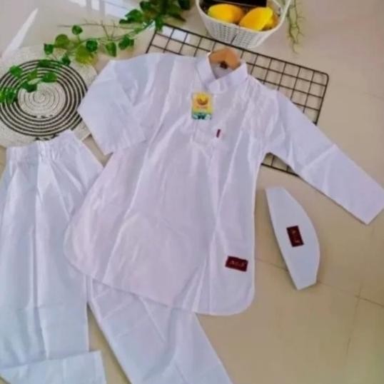 SETELAN BAJU KOKO ANAK PUTIH POLOS A&J