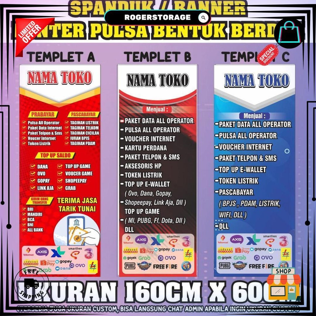 Banner Konter Pulsa Bentuk Berdiri Ukuran 60Cm X 160Cm D Sale