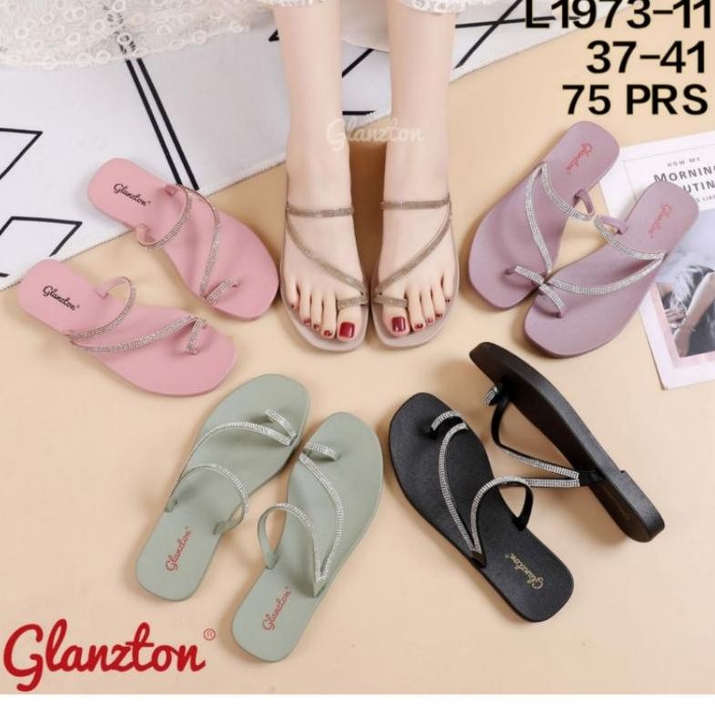 Beli 2 Lebih Murah L1973-11 Sandal Jelly Glanzton Tali Gliter Jempol Karet Wanita Import Sendal Jepi