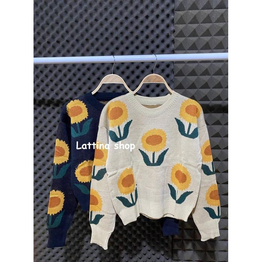 SWEATER RAJUT WANITA LENGAN PANJANG MOTIF BUNGA/ SWEATER WANITA TEBAL