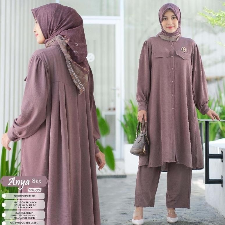 New Anya One Set Tunik Premium | One Set Crinkle Airflow Original