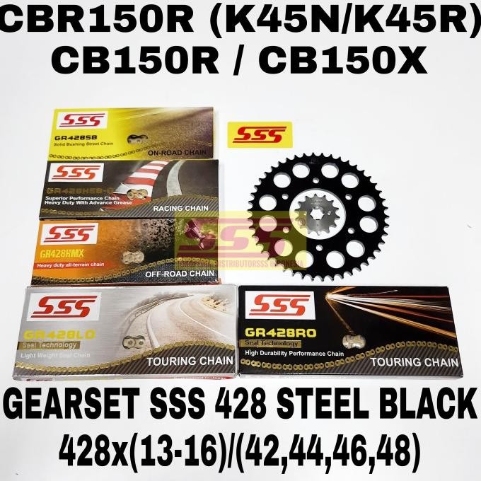 Girset Sss 428 Steel Black Cbr150R Cb150R Cb150X Rantai Sss Gold