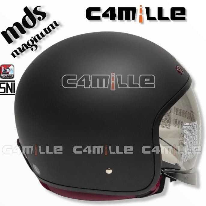 Helm Mds Retro Magnum Solid Black Doff Half Face