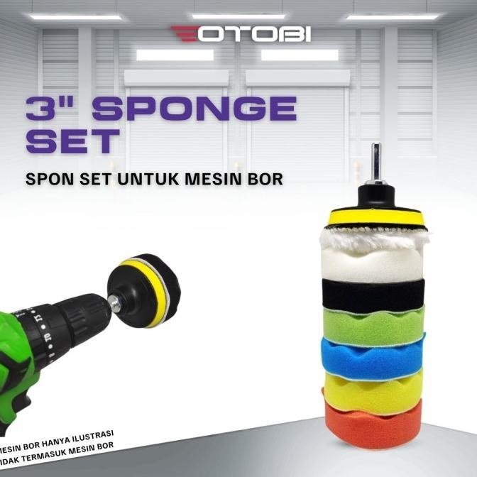 Sponge Polishing 3" Inch 8Pcs / Busa Poles Mobil Bor Motor Set Pad M10