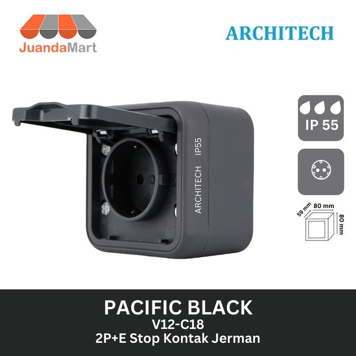 [JM] ARCHITECH Stop Kontak / Stop Kontak Waterproof ARCHITECH V12 Black