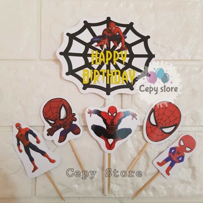 <<<<<] Cake Topper Happy Birthday / Cake Topper Spiderman / Hiasan Kue