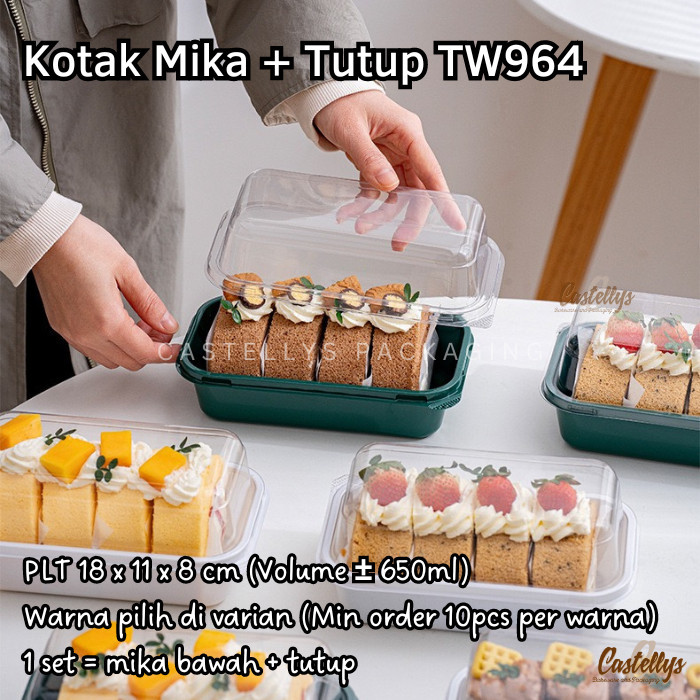.........] Kotak Kue Mika Tutup TW964 Korean Dessert Box Tiramisu Roll Cake Roti Snack dll